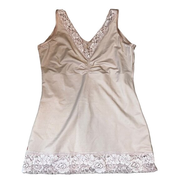 Vintage Ruby Ribbon Shapewear Lace Trim Camisole Size 34 Beige Control Top - Picture 1 of 5